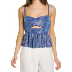 $289 Sabina Musayev Lizi Pleated Top in Blue Revolve Tank Lace up Back Corset S